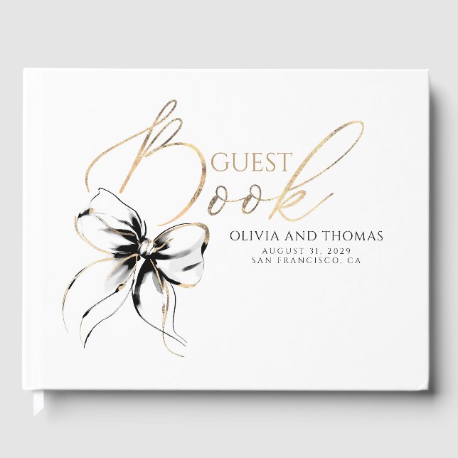 Black Bow Gold Script Guest Book (Front)