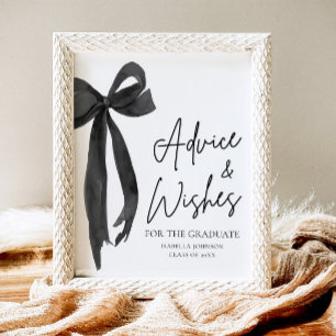 Black Bow Grad Party Graduate Advice and Wishes Poster