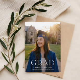 Black Bow Grad Photo Graduation Announcement Postcard