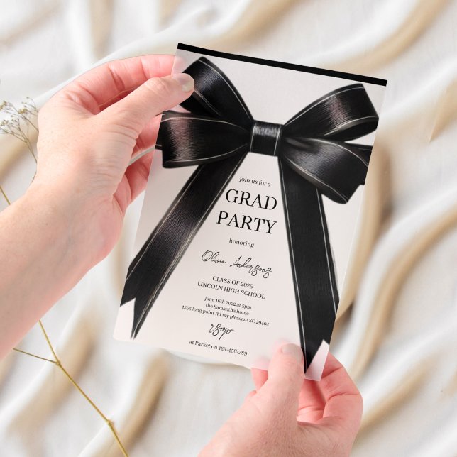 Black Bow Graduation Invitation | Elegant Modern  (Creator Uploaded)