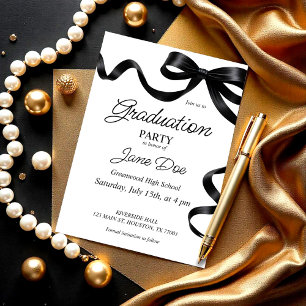 Black Bow Graduation Invitation Ribbon Grad