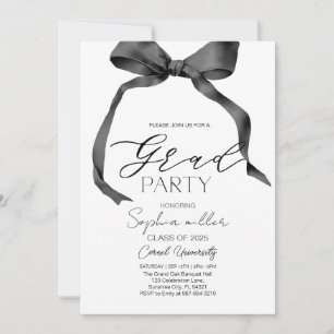 Black Bow Graduation,Minimalist black and white  Invitation