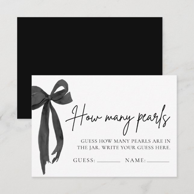 Black Bow Guess How Many Pearls Bridal Shower Game Invitation (Front/Back)