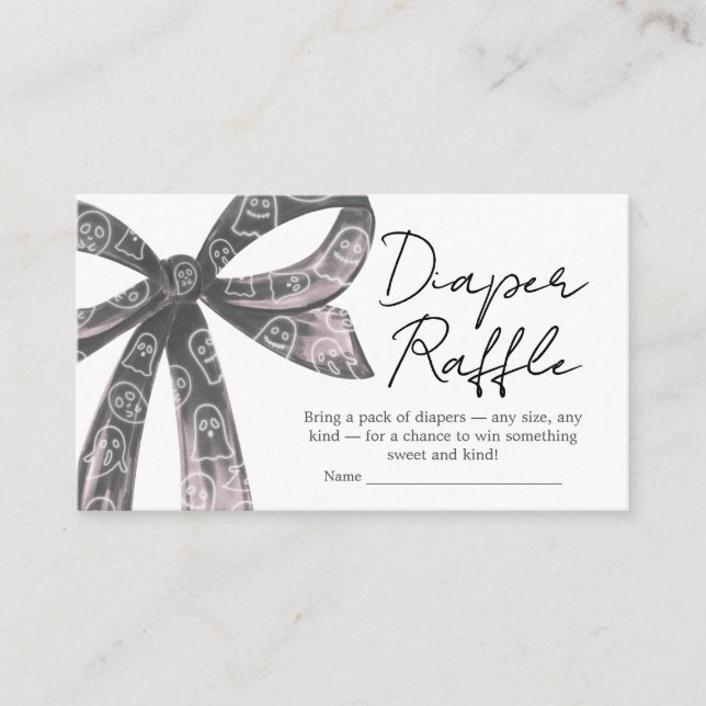 Black Bow Halloween Baby Shower Diaper Raffle Enclosure Card (Front)