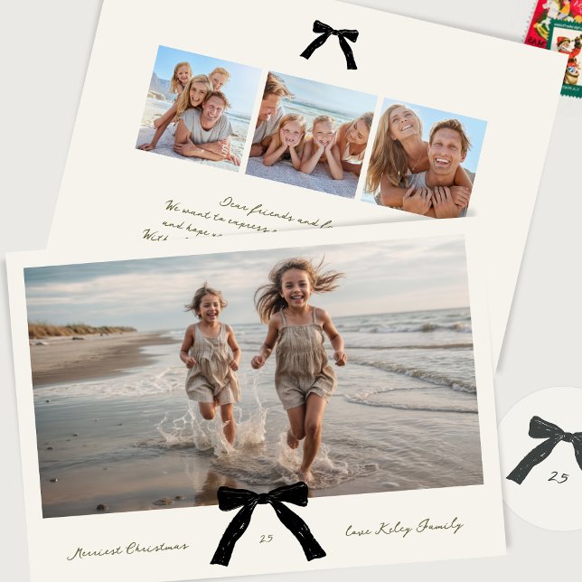 black bow handwritten ink merriest christmas photo holiday card (Creator Uploaded)