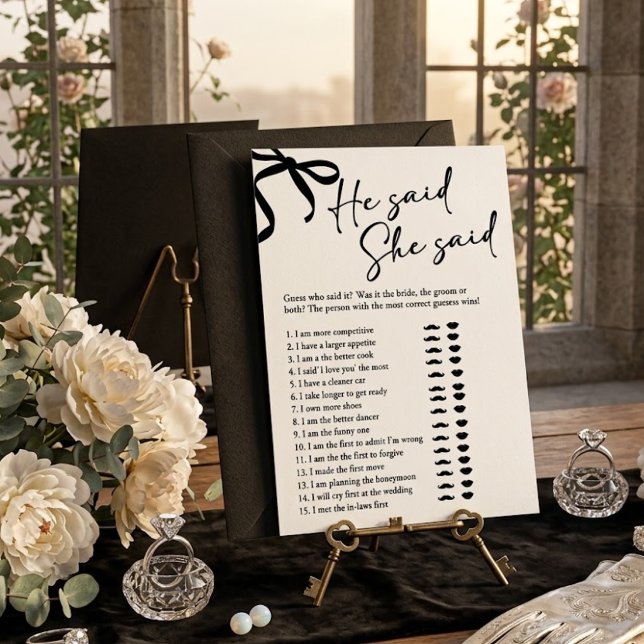 Black Bow He Said She Said Bridal Shower Game Invitation (Creator Uploaded)