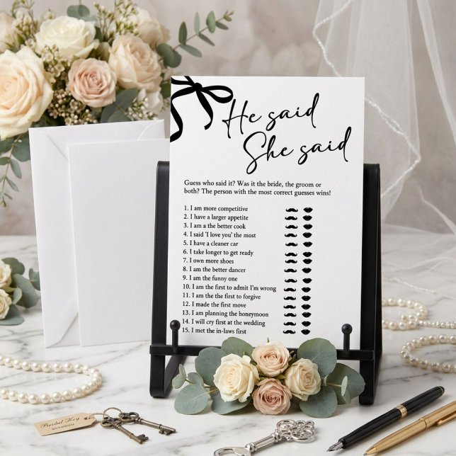 Black Bow He Said She Said Bridal Shower Game Invitation (Creator Uploaded)