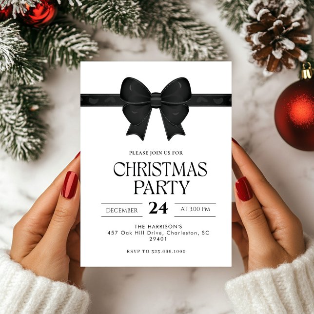 Black Bow Holiday Christmas Dinner Invitation (Creator Uploaded)