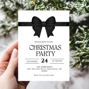 Black Bow Holiday Christmas Dinner Invitation