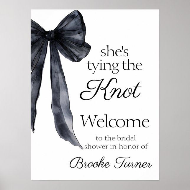 Black bow knot Bridal Shower Welcome Poster (Front)