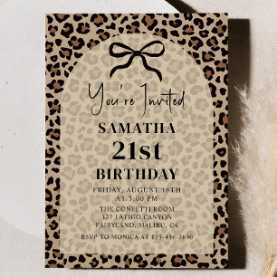 Black Bow Leopard Cheetah Birthday Invitation