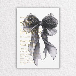 Black Bow Minimal Elegant Personalised Baby Shower Invitation
