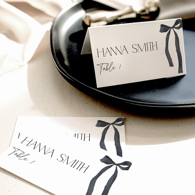 Black Bow Minimal Tying the Knot Gothic Place Card (Creator Uploaded)