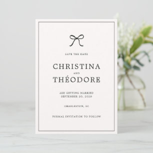 Black Bow Minimalist Elegant Save the Date Invitation