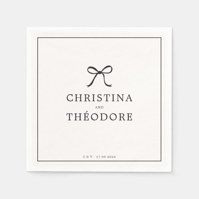 Black Bow Minimalist Elegant Wedding Napkins (Front)