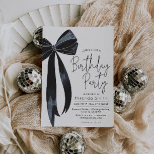Black Bow Modern Birthday  Invitation