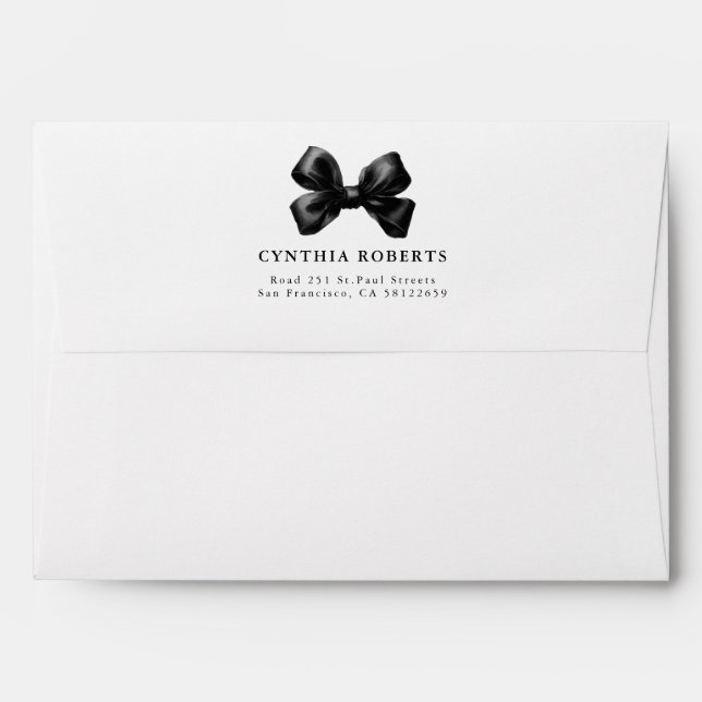Black Bow Modern Elegant Return Address Envelope (Back (Top Flap))