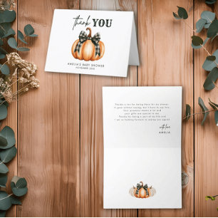 Black Bow Orange Pumpkin Girl Baby Shower  Thank You Card