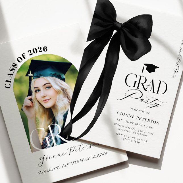 Black Bow Photo Graduation Invitation (Creator Uploaded)