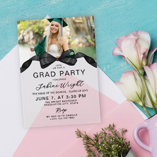 Black Bow Photo Graduation Party Acrylic Invitations