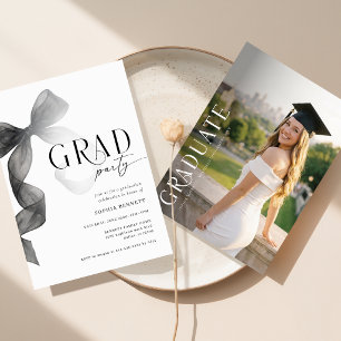 Black Bow Photo Graduation Party Invitation