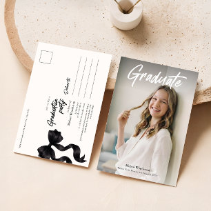 Black Bow Photo Graduation Party Invitation Postcard
