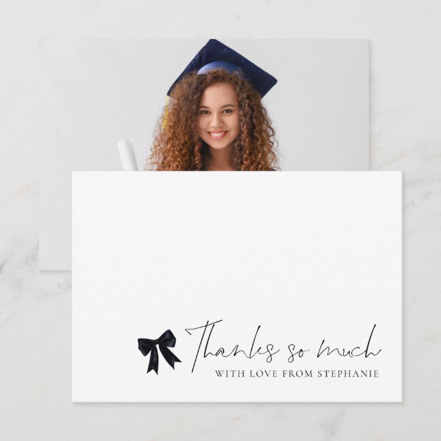 Black Bow Photo Graduation Thank You Card (Front/Back)