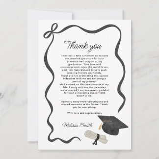 Black Bow Photo Graduation Thank You Card
