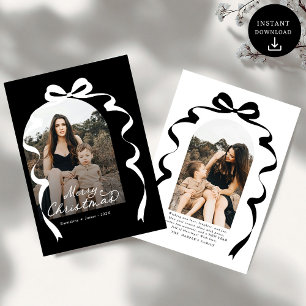 Black Bow Photo Merry Christmas Arch Holiday Card