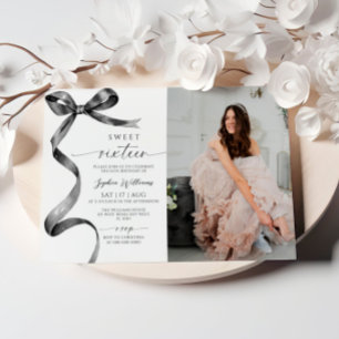 Black Bow Photo Sweet 16 Birthday Invitation