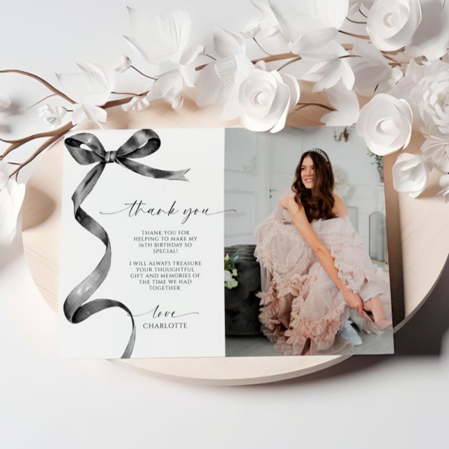 Black Bow Photo Thank You Note Card (Creator Uploaded)