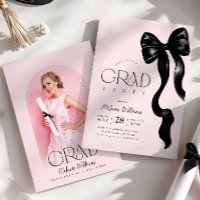 Black Bow Pink Grad Party Invitation
