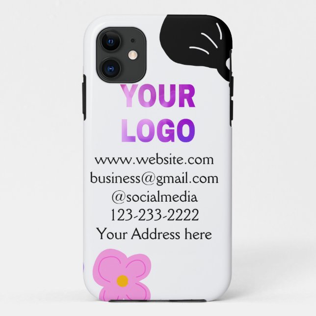 Black bow pink purple floral add logo biz details  Case-Mate iPhone case (Back)