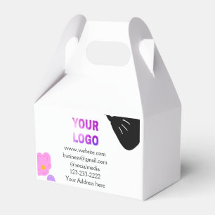 Black bow pink purple floral add logo biz details  favour box
