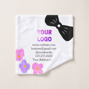 Black bow pink purple floral add logo biz details wash cloth