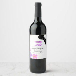 Black bow pink purple floral add logo biz details wine label
