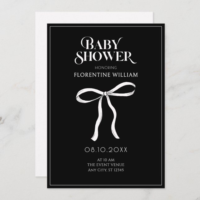 Black bow ribbon Baby shower Invitation (Front/Back)