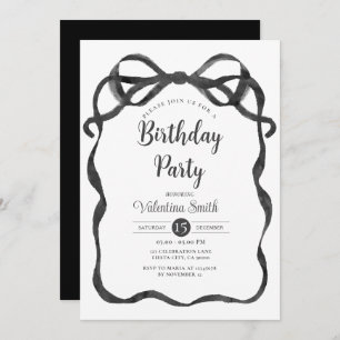 Black Bow Ribbon Coquette Birthday Invitation