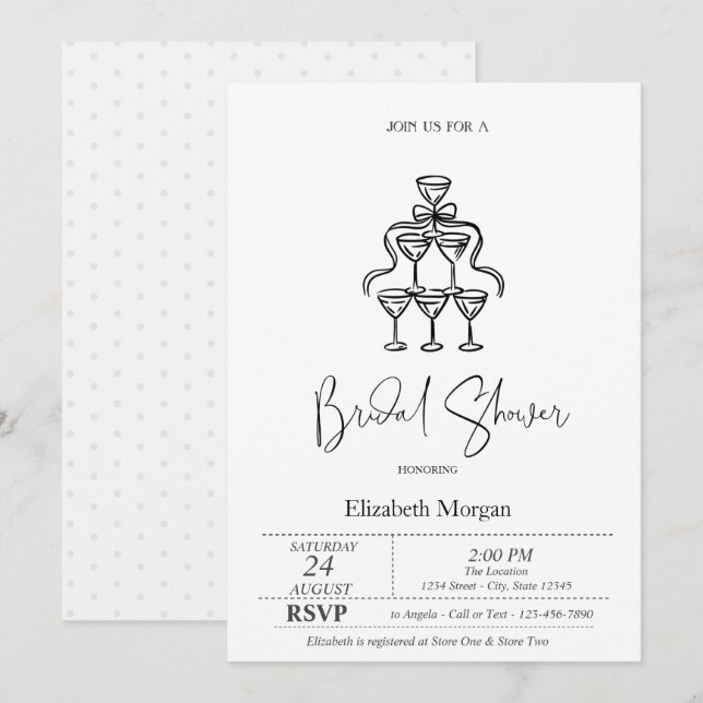 Black Bow Ribbon Dots Bridal Shower  Invitation (Front/Back)