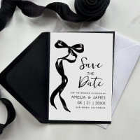 Black Bow Ribbon Save The Date Wedding