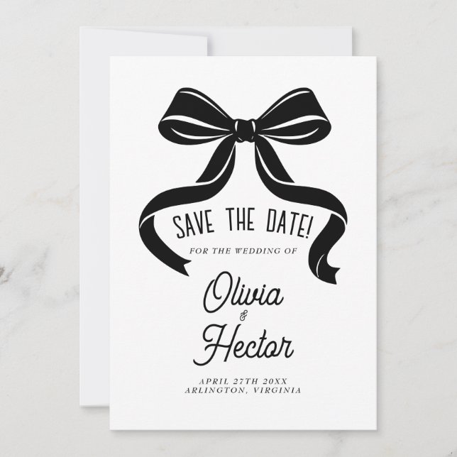 Black Bow Save the Date Modern Wedding Invitation (Front)