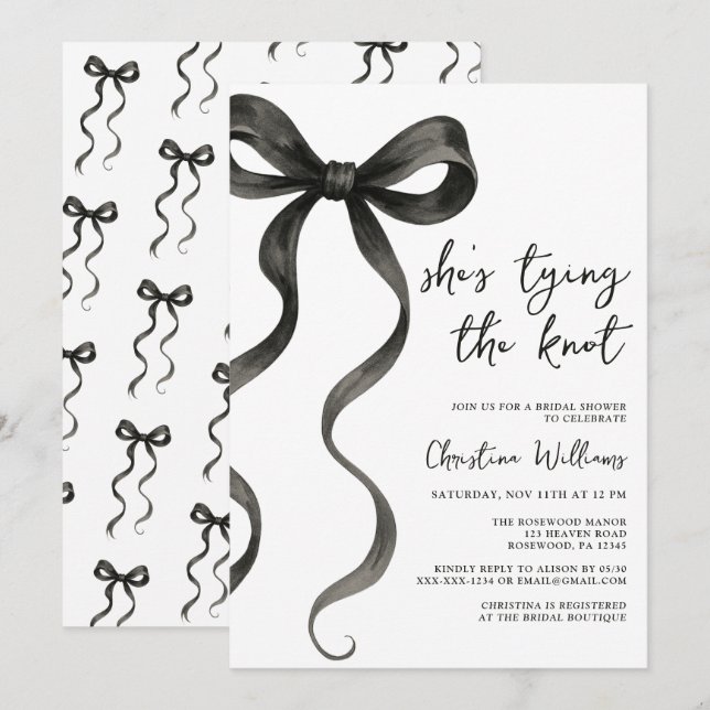 Black Bow She’s Tying The Knot Bridal Shower Invitation (Front/Back)