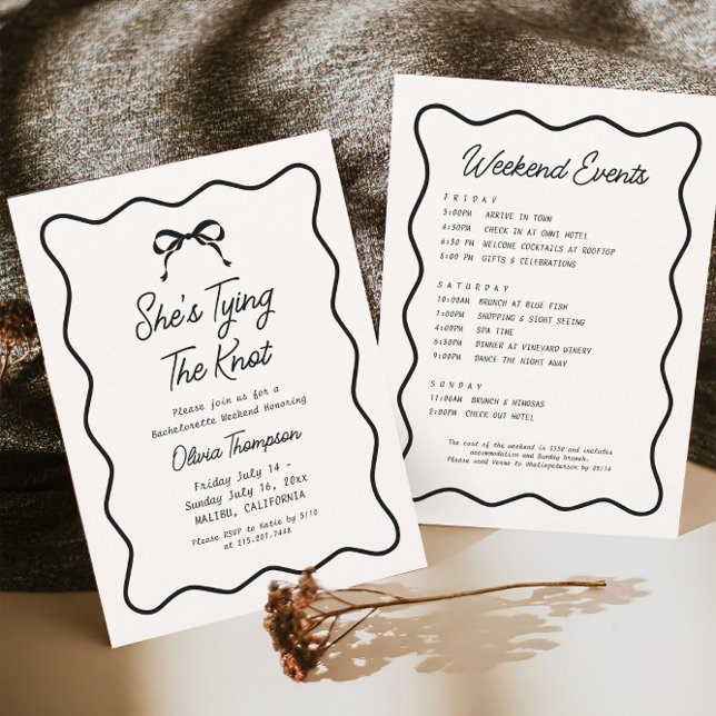 Black Bow She's Tying The Knot Bachelorette Party Invitation (Creator Uploaded)