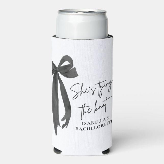 Black Bow She's Tying the Knot Bachelorette Seltzer Can Cooler (Seltzer Front)