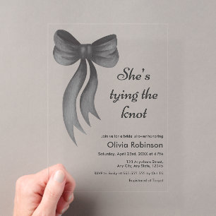 Black Bow She's Tying the Knot Bridal Shower Acrylic Invitations