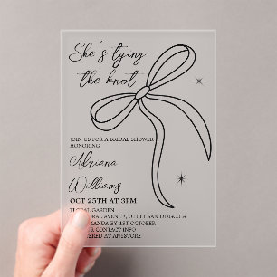 Black Bow She's Tying The Knot Bridal Shower Acrylic Invitations