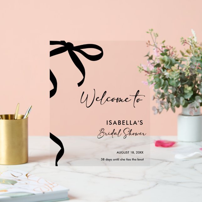 Black Bow She's Tying the Knot Bridal Shower Acrylic Sign (Wedding)