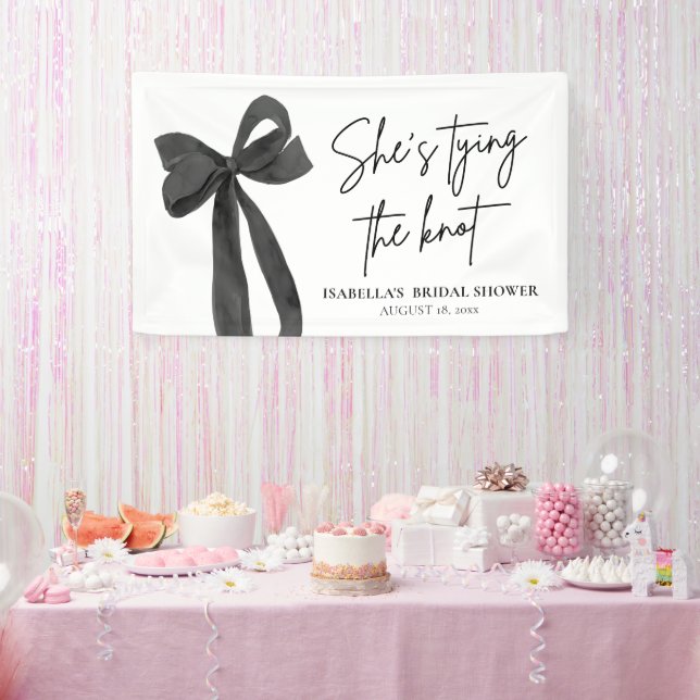 Black Bow She's Tying the Knot Bridal Shower Banner (Party)