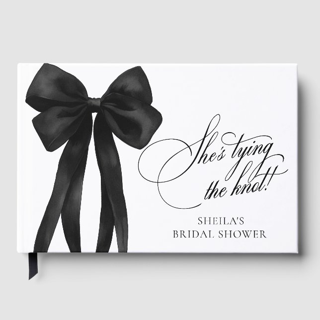 Black Bow She's Tying The Knot Bridal Shower Guest Book (Front)