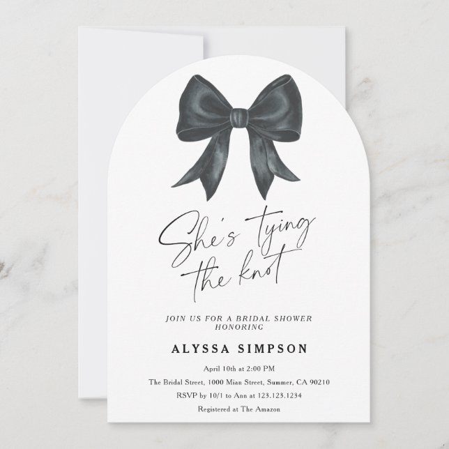 Black Bow She's tying the knot Bridal Shower Invitation (Front)